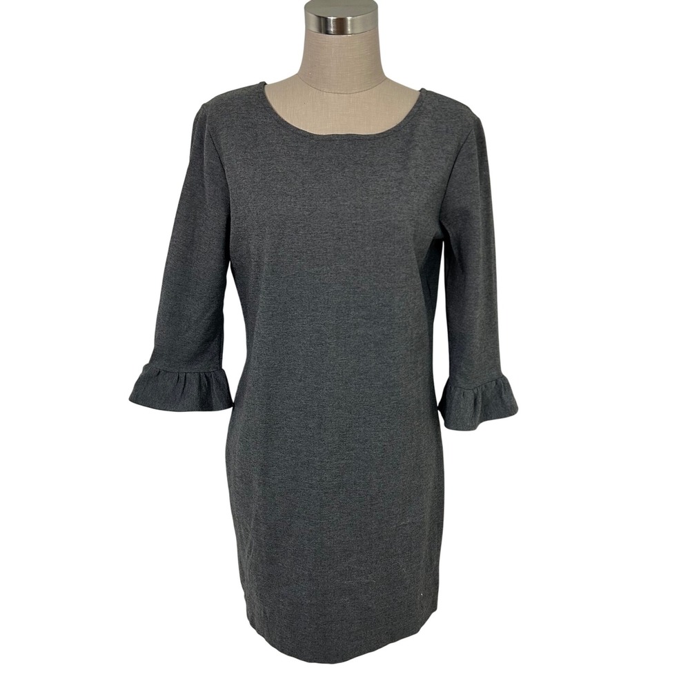 Sailor-Sailor Gray Knit Dockside‎ Dress 3/4 Sleeve Ruffle Cuff US Made S $194